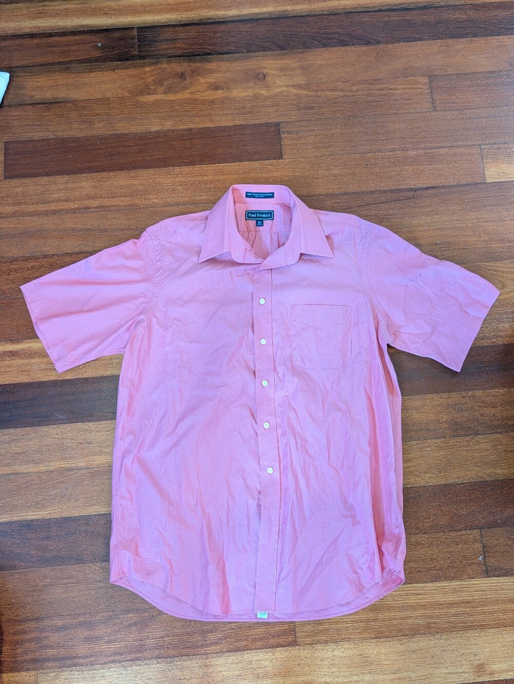 Paul Fredrick Short-Sleeve Button-Down Shirt in Coral Pink
